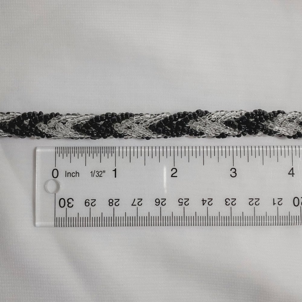 Vintage Trifari Black Clear Glass Seed Beaded Woven Rope Choker Necklace - Picture 8 of 8